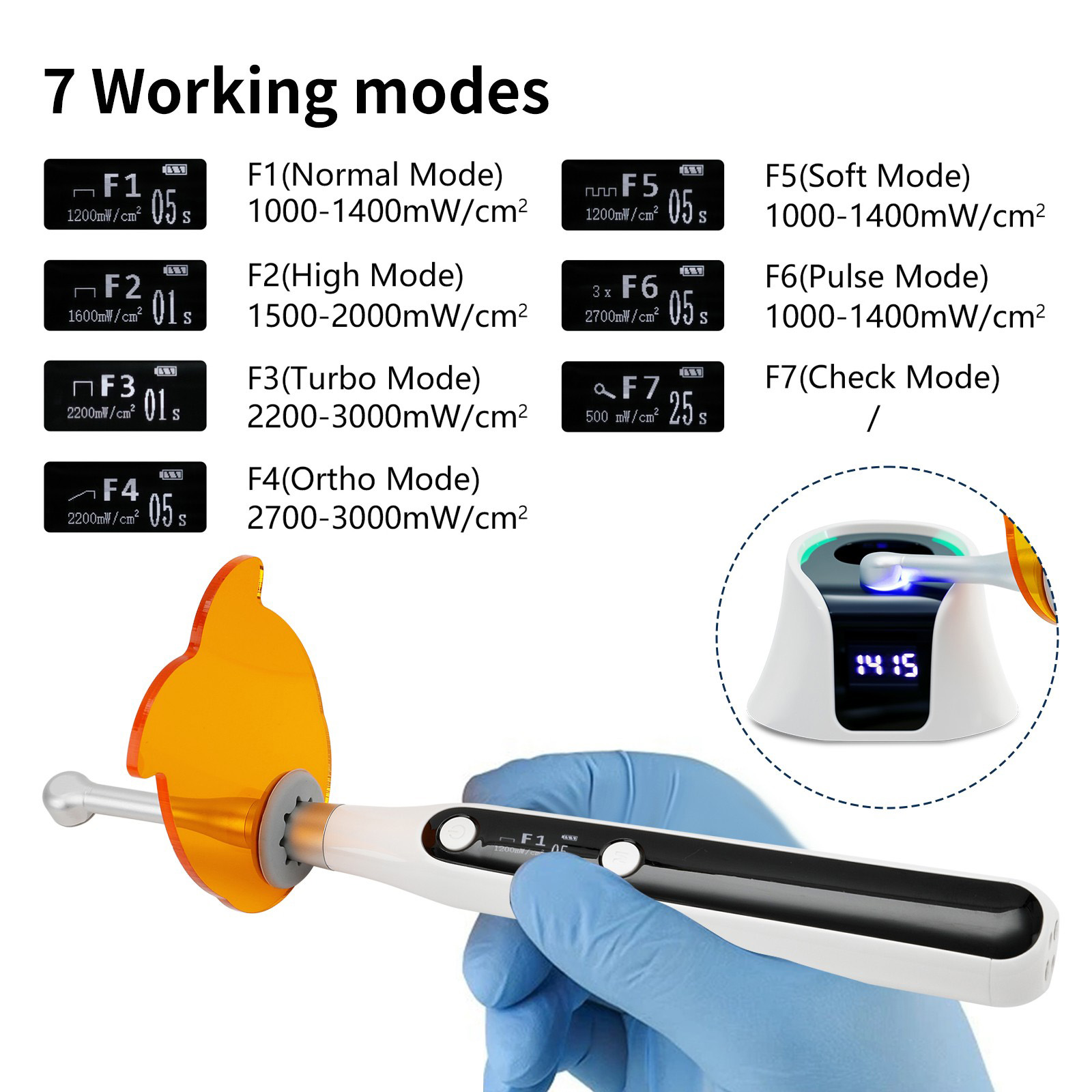 PLH-320 Wireless Dental Curing Light with LED Light Meter 7 Modes